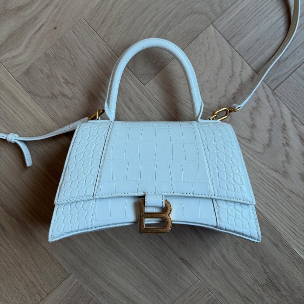 Balenciaga White Croc-Embossed Satchel